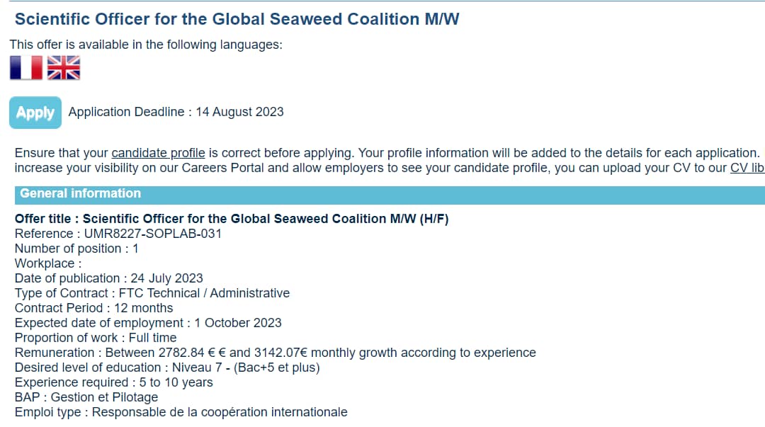 The Global Seaweed Coalition is looking for its new Scientific Officer